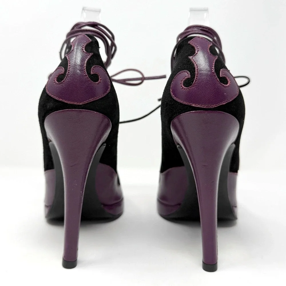 Jill Stuart Lace Up Heels Black Purple Platform‎ Pumps 38